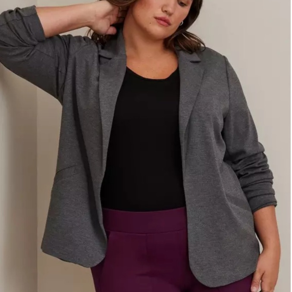 Torrid Jersey Knit Open Front Blazer Longline Collared‎ Jacket Career Gray 6X